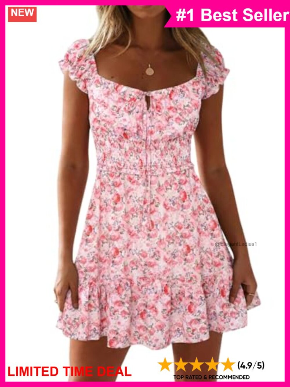 Floral Mini Sundress Ruffle Sleeve Sweetheart Neck Fit & Flare